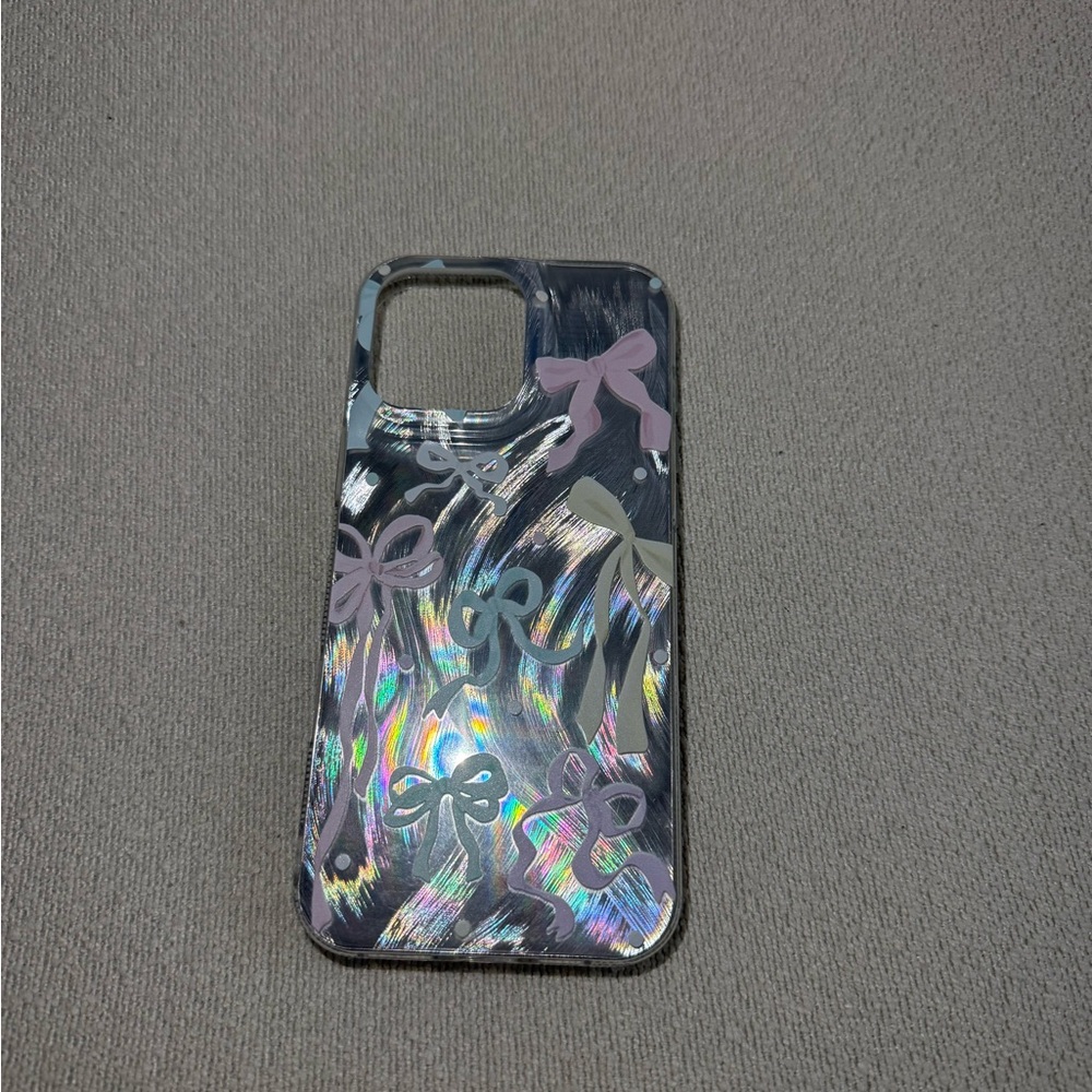 Holographic Bow Phone Case - Silver and Pink